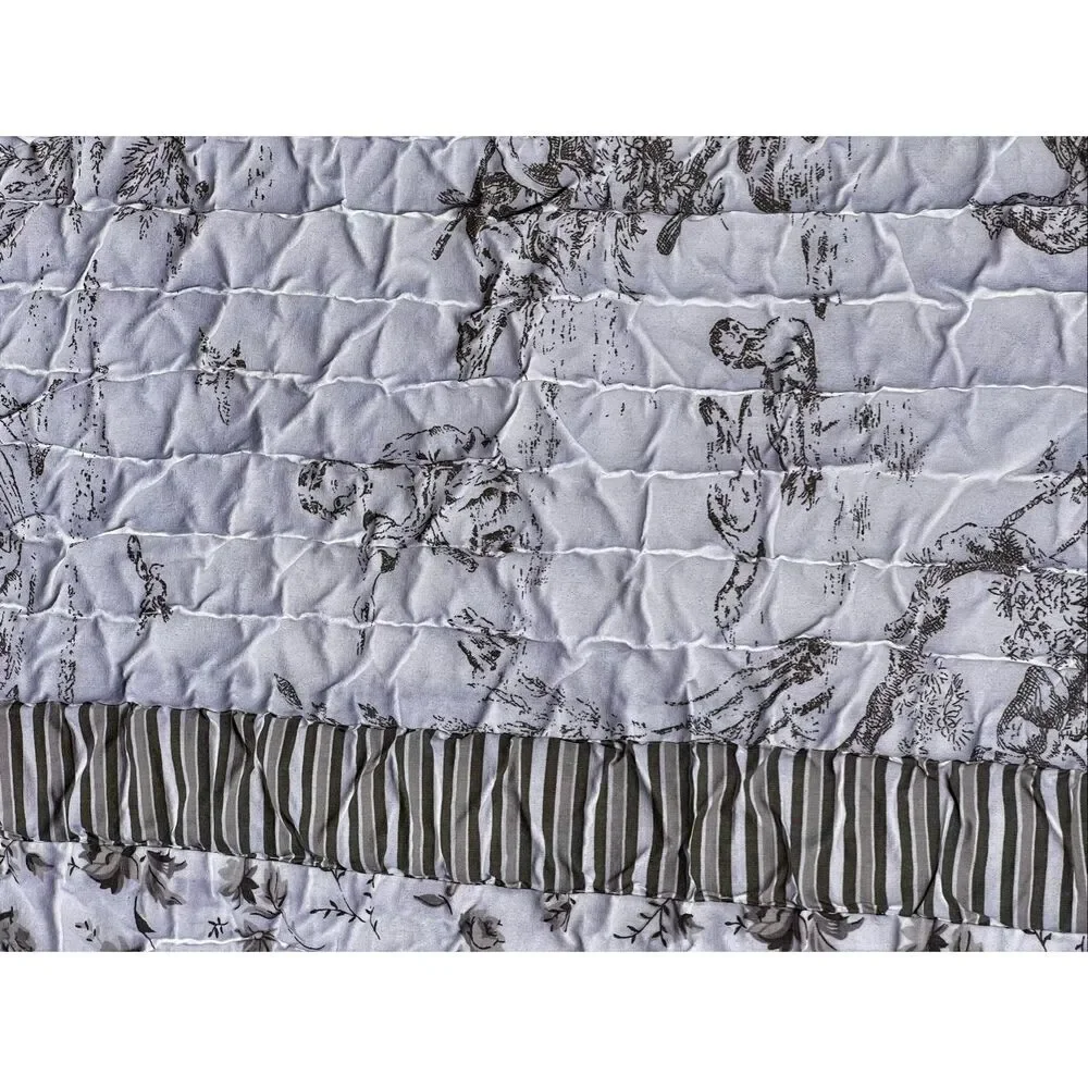 PINE CONE HILL Gray & White Toile Quilted Bedspread